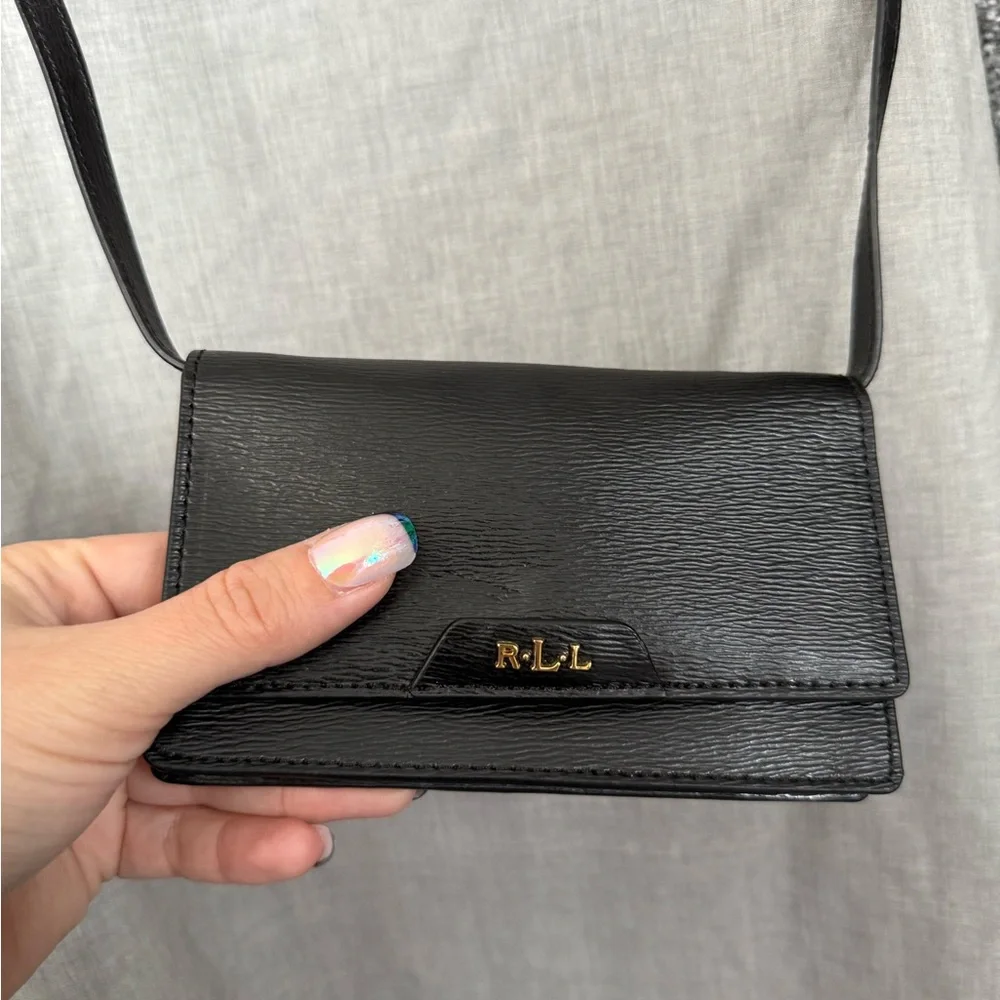 NWOT Lauren Ralph Lauren Mini Black Leather Card Holder Crossbody Women's Bag